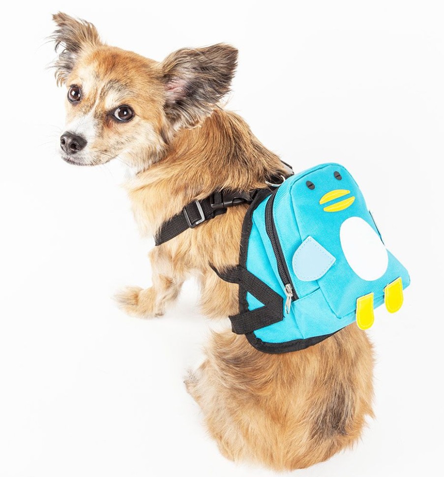 Harnesses Pet Life | Pet Life® 'Waggler Hobbler' Large-Pocketed Compartmental Animated Blue Dog Harness Backpack