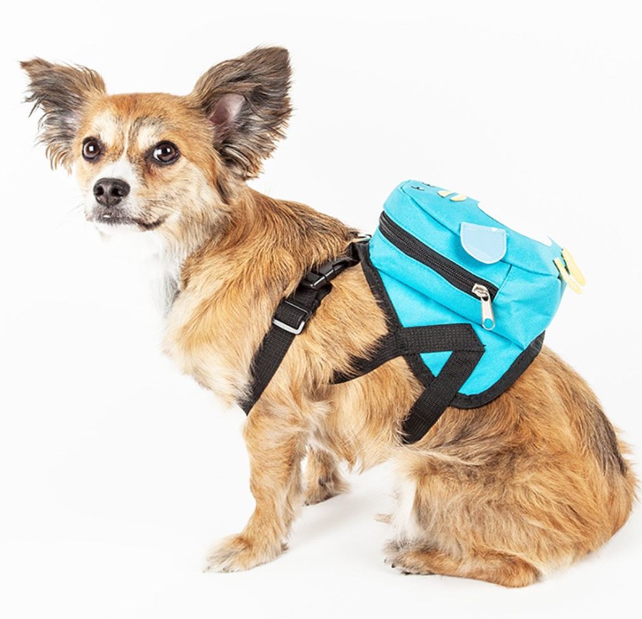 Harnesses Pet Life | Pet Life® 'Waggler Hobbler' Large-Pocketed Compartmental Animated Blue Dog Harness Backpack