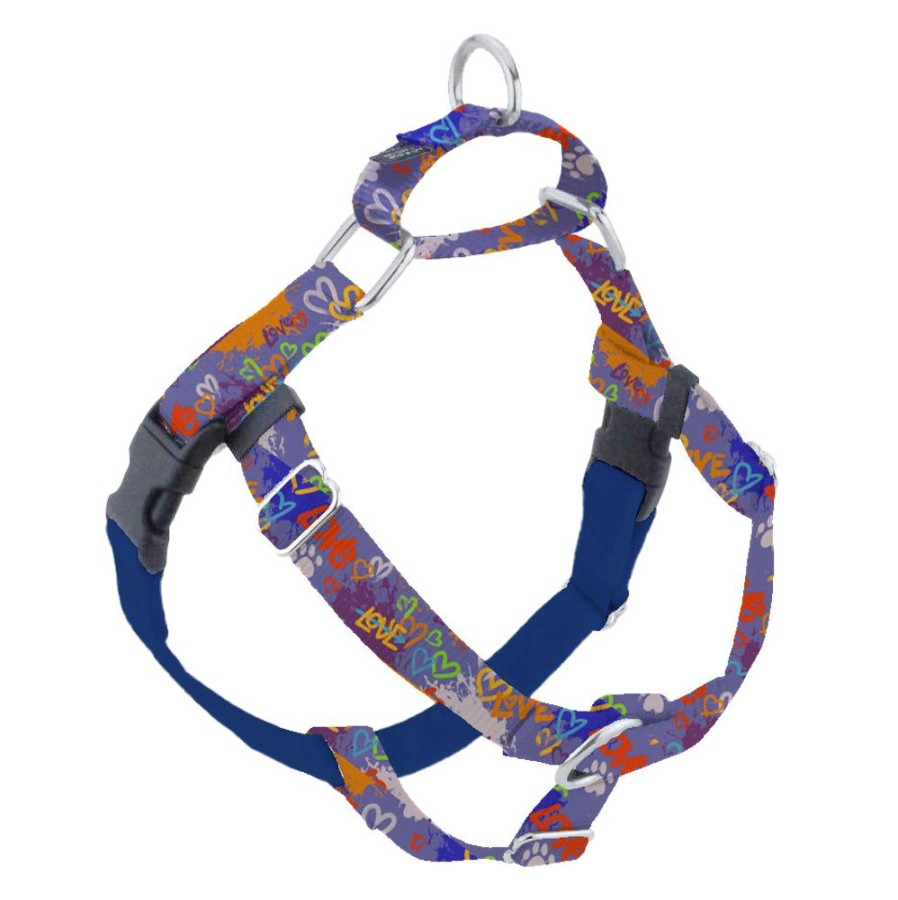 Training 2 Hounds Design | Love Graffiti Blue Earthstyle Freedom No-Pull Dog Harness