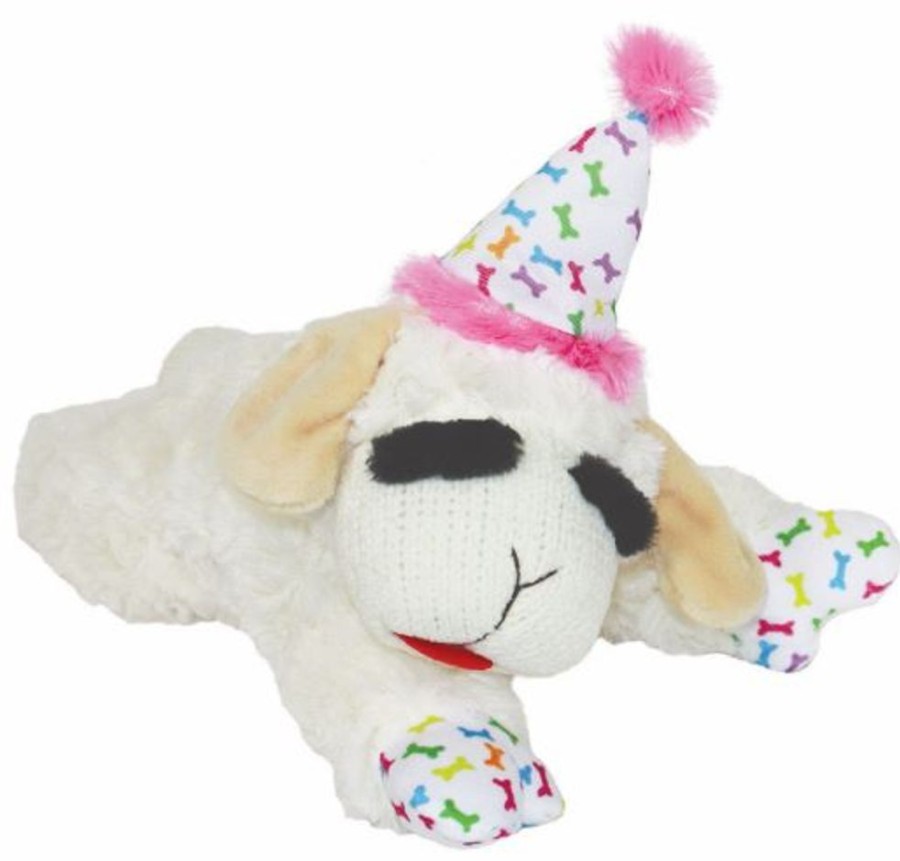 Toys & Playthings MultiPet | Multipet Lamb Chop W/ Birthday Hat Plush Dog Toy Pink 10.5"