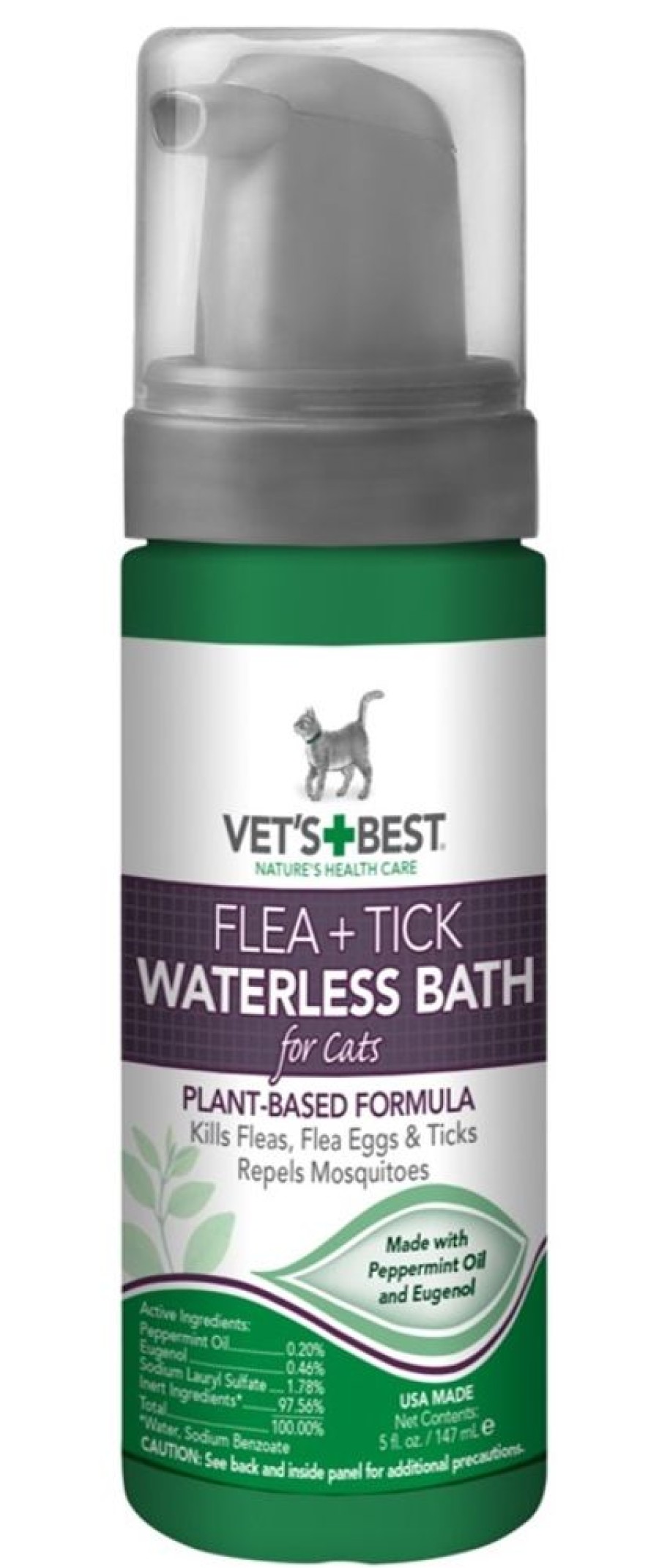 Grooming & Shampoos Veterinarian's Best | Vet'S Best Waterless Flea & Tick Cat Bath Foam, 5-Oz Bottle