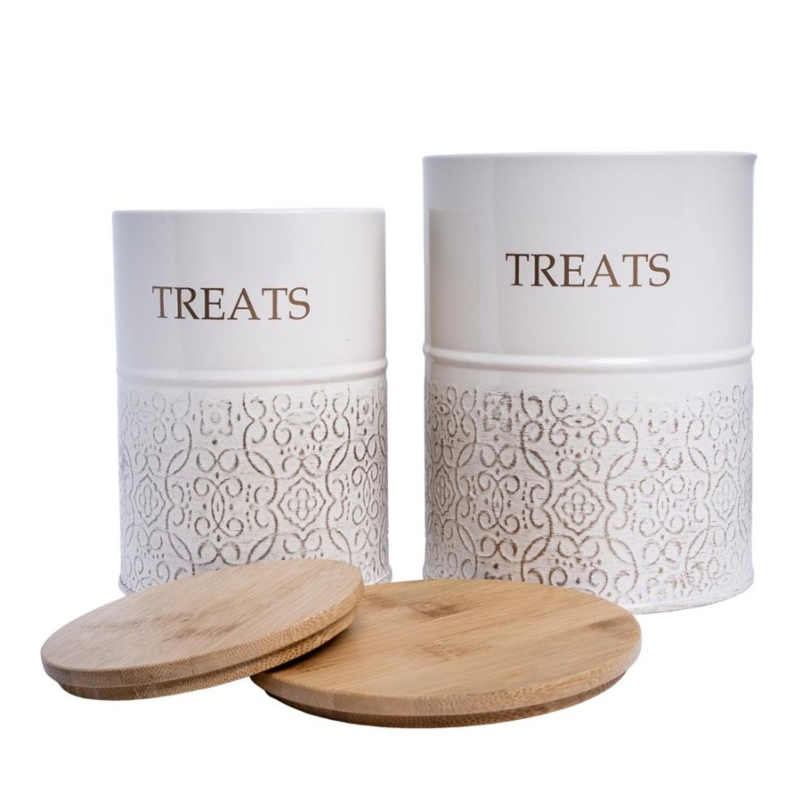 Bowls & Feeding Supplies JoJo Modern Pets | Dog Treat Canister - White Swan (Set Of 2)