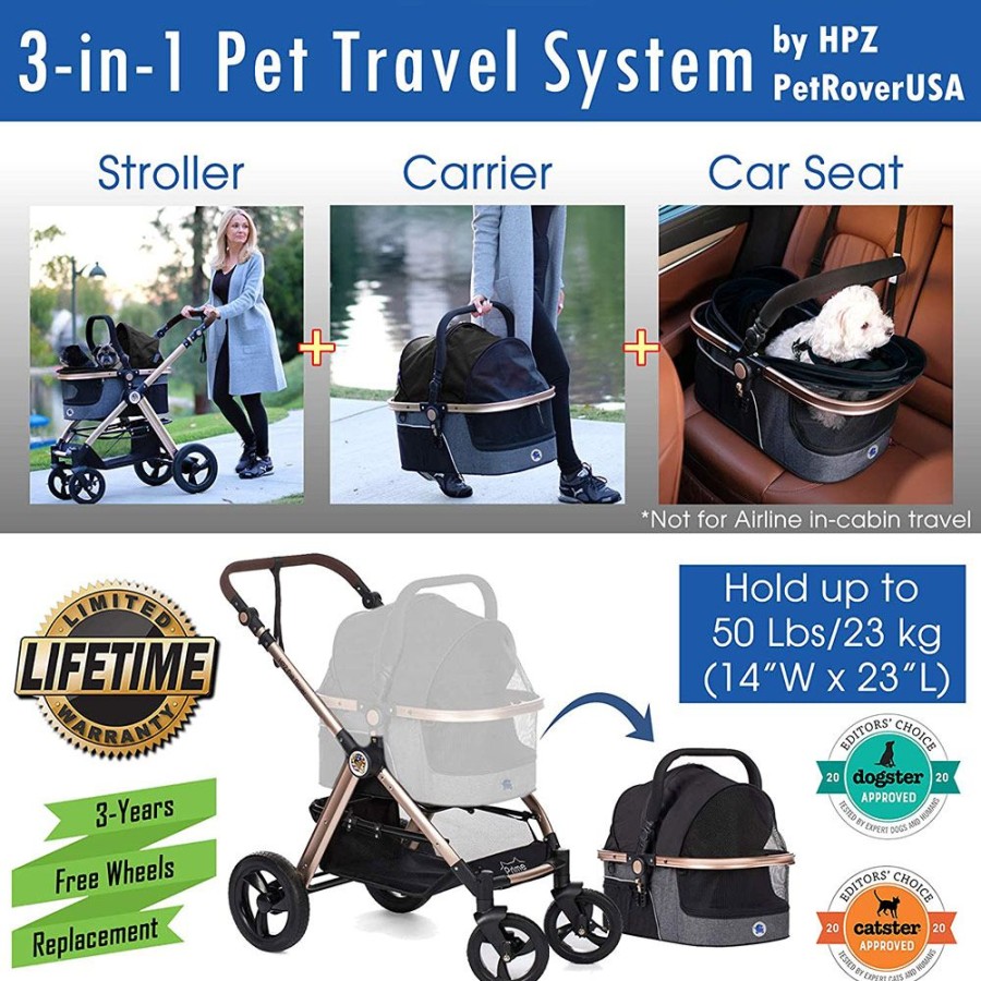 Totes & Carriers HPZ™ Pet Rover | Hpz Pet Rover Prime 3-In-1 Stroller - Black