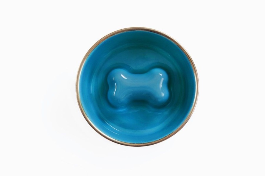 Bowls & Feeding Supplies Jax & Bones | Jax & Bones Bone Slow Feeder Bowl Blue Small