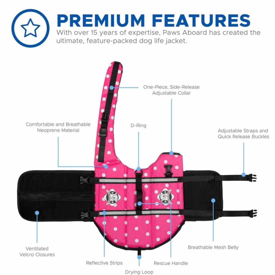 Health & Safety Paws Aboard | Paws Aboard Dog Life Jacket - Pink Polka Dot