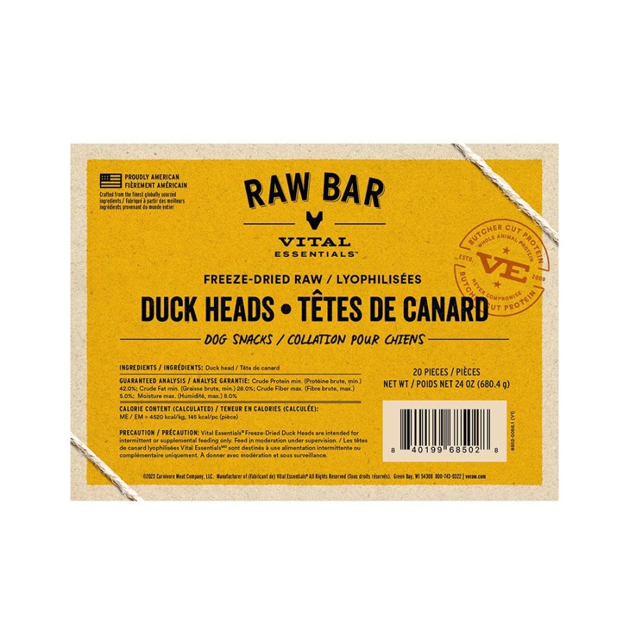 Treats Vital Essentials | Vital Essentials® Raw Bar Freeze-Dried Raw Duck Heads Dog Snacks - 20 Pcs