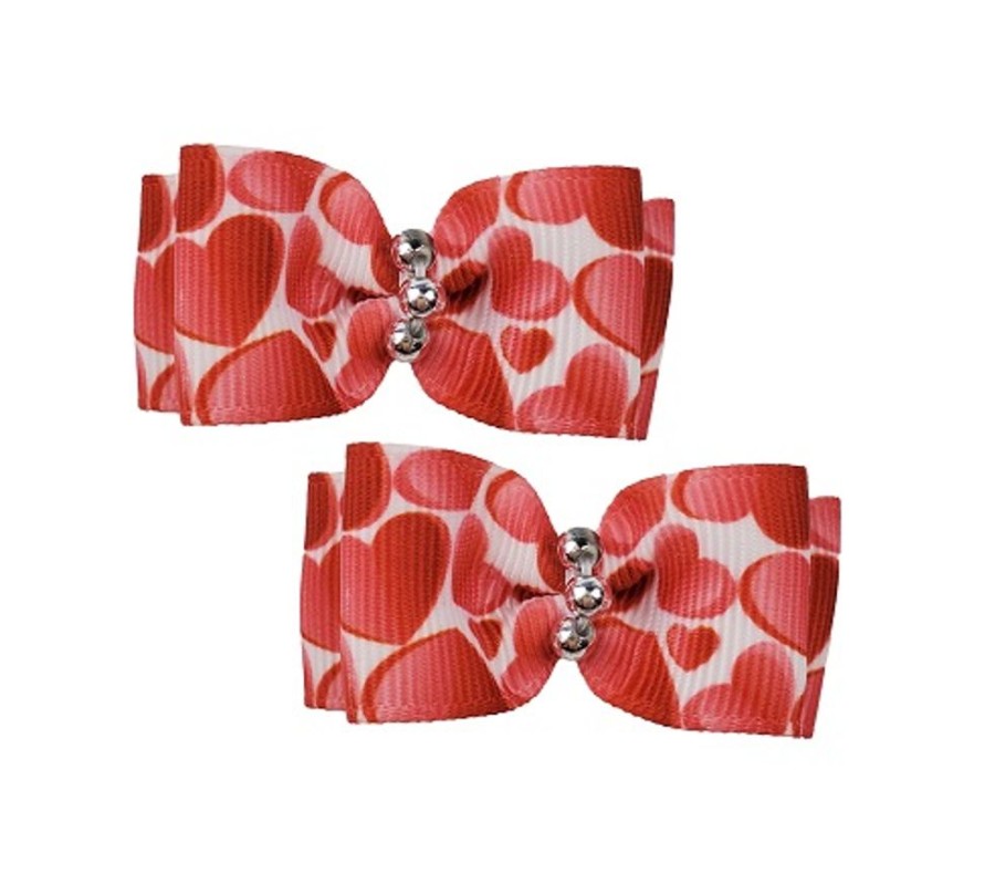 Collars, Leads & Accessories Max's Closet, LLC | Hearts Hair Bows - 2 Per Card