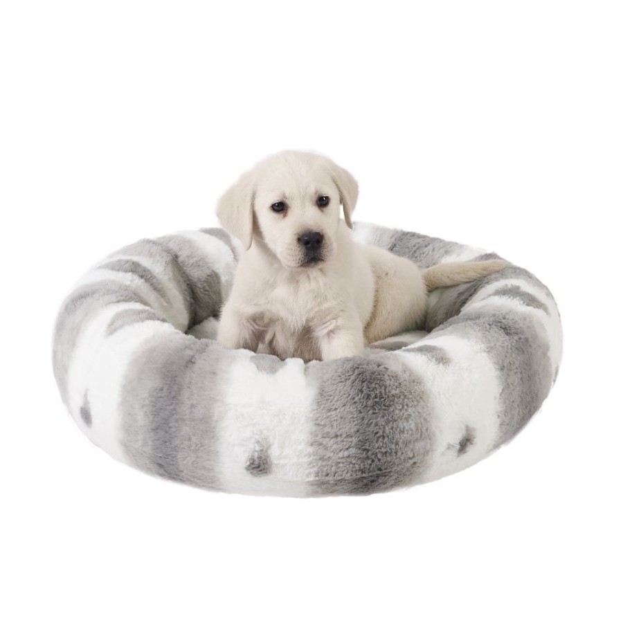 Beds, Crates, Etc. Best Friends By Sheri | Patterned Lux Faux Fur Calming Donut Dog Bed, Grey