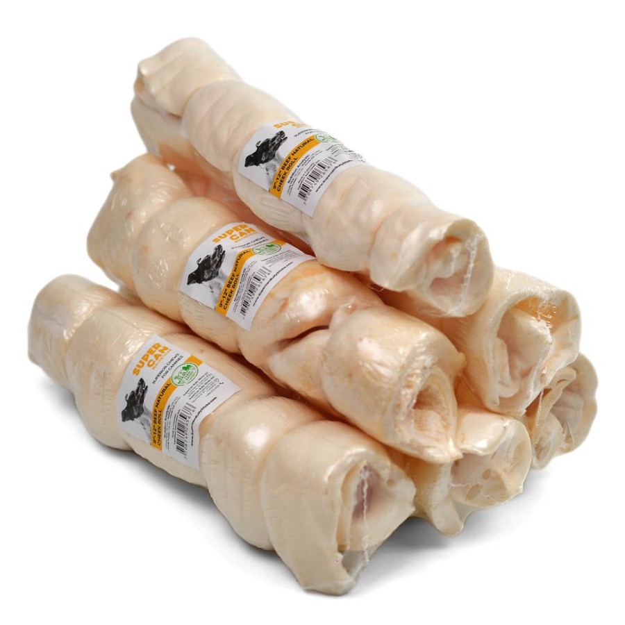 Treats SuperCan Bullysticks | 12" Cheek Rolls - Natural