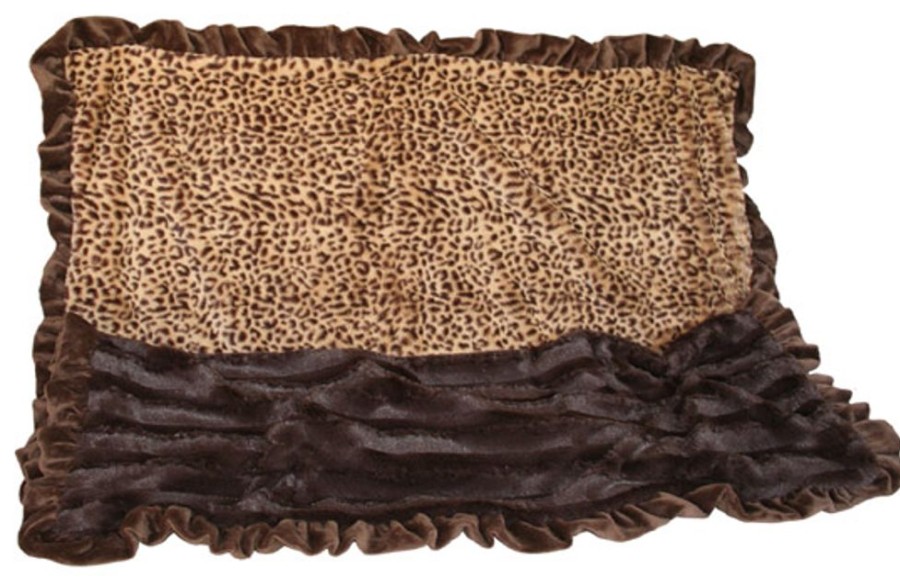 Beds, Crates, Etc. Pet Flys | Cheetah Print & Brown With Brown Wavy Ruffle Trim - Sleepytime Cuddle Blanket