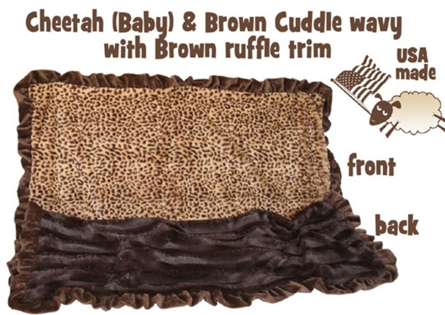 Beds, Crates, Etc. Pet Flys | Cheetah Print & Brown With Brown Wavy Ruffle Trim - Sleepytime Cuddle Blanket