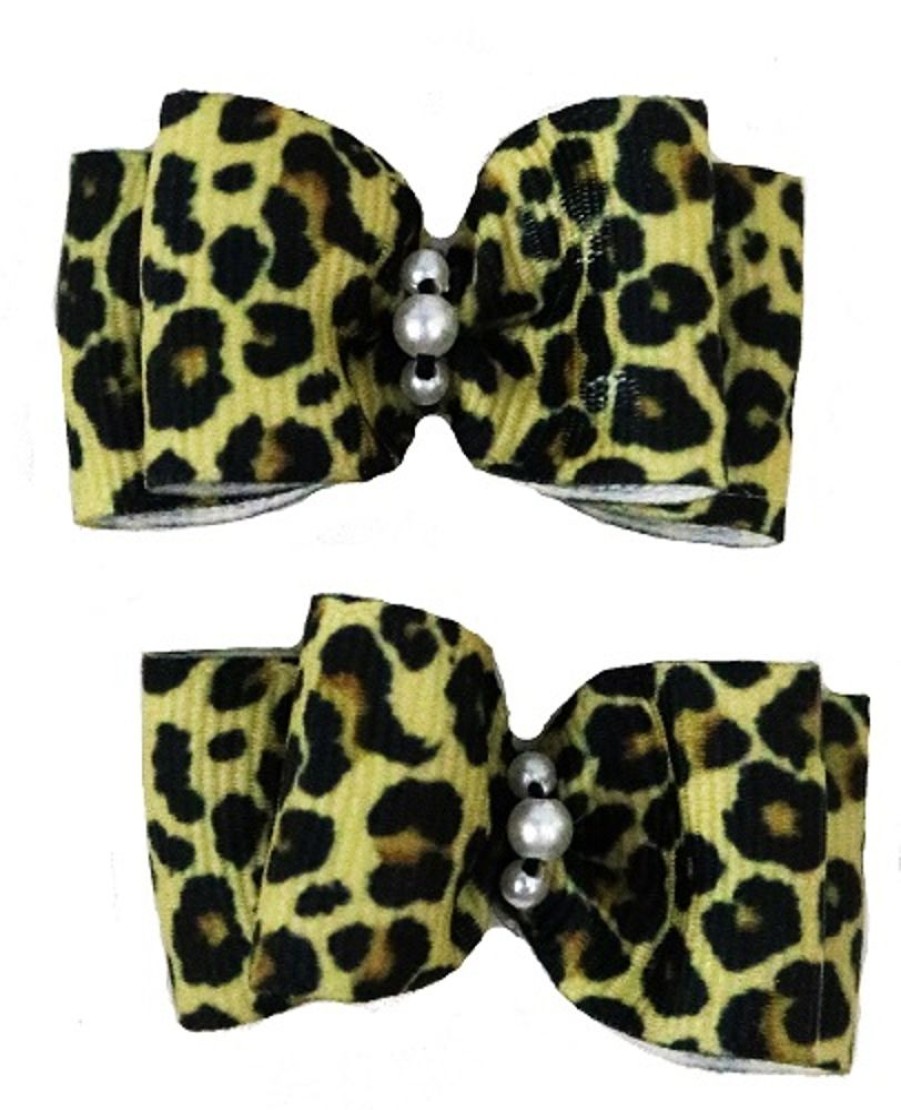 Collars, Leads & Accessories Max's Closet, LLC | Leopard Hair Bows - 2 Bows Per Card