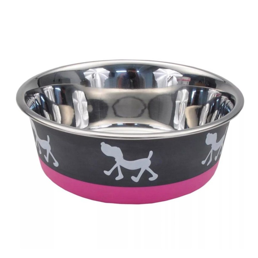 Bowls & Feeding Supplies Coastal Pet Products | Coastal Pet Maslow Design Series Non-Skid Pup Design Dog Bowls Pink And Grey 3.5 Cups