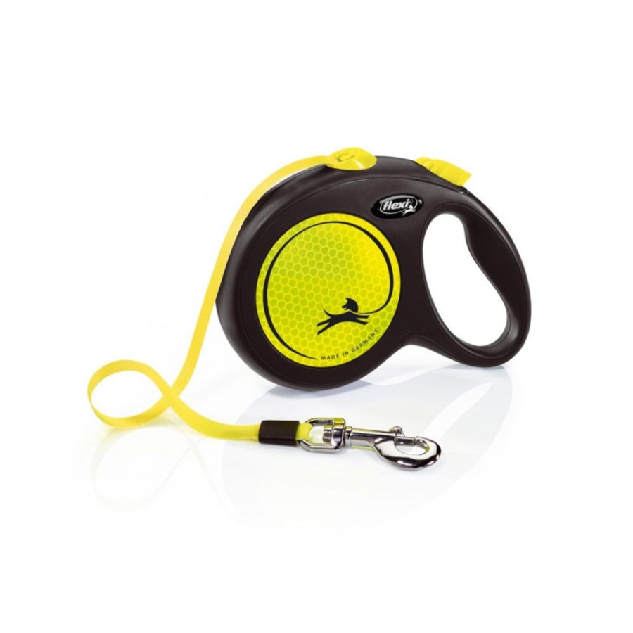 Collars, Leads & Accessories Flexi Retractable Leads | Flexi Classic Retractible Neon Reflective Tape Leash Black/Neon Yellow, 1Ea/Lg, 16 Ft