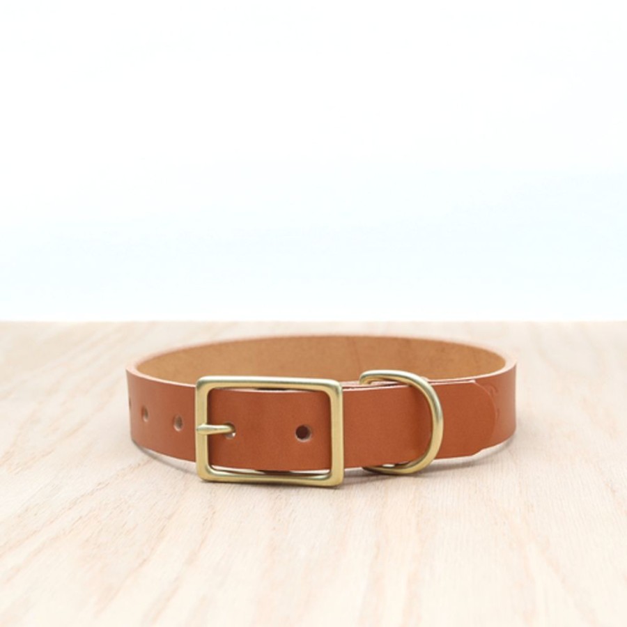 Collars, Leads & Accessories Mimi Green | Tan Handmade Classic Leather Dog Collar - Belt Buckle Style - 4 Widths