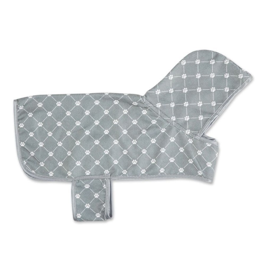 Pet Apparel Bone Dry Pet | Gray Printed Trellis Paw Pet Robe