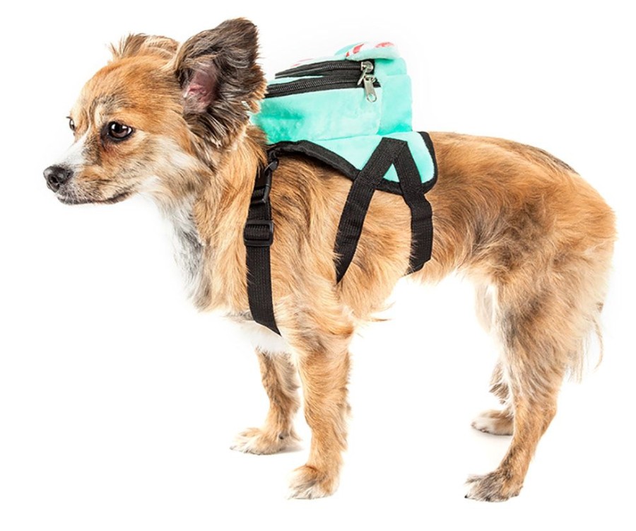 Harnesses Pet Life | Pet Life® 'Dumbone' Dual-Pocketed Compartmental Animated Blue Dog Harness Backpack