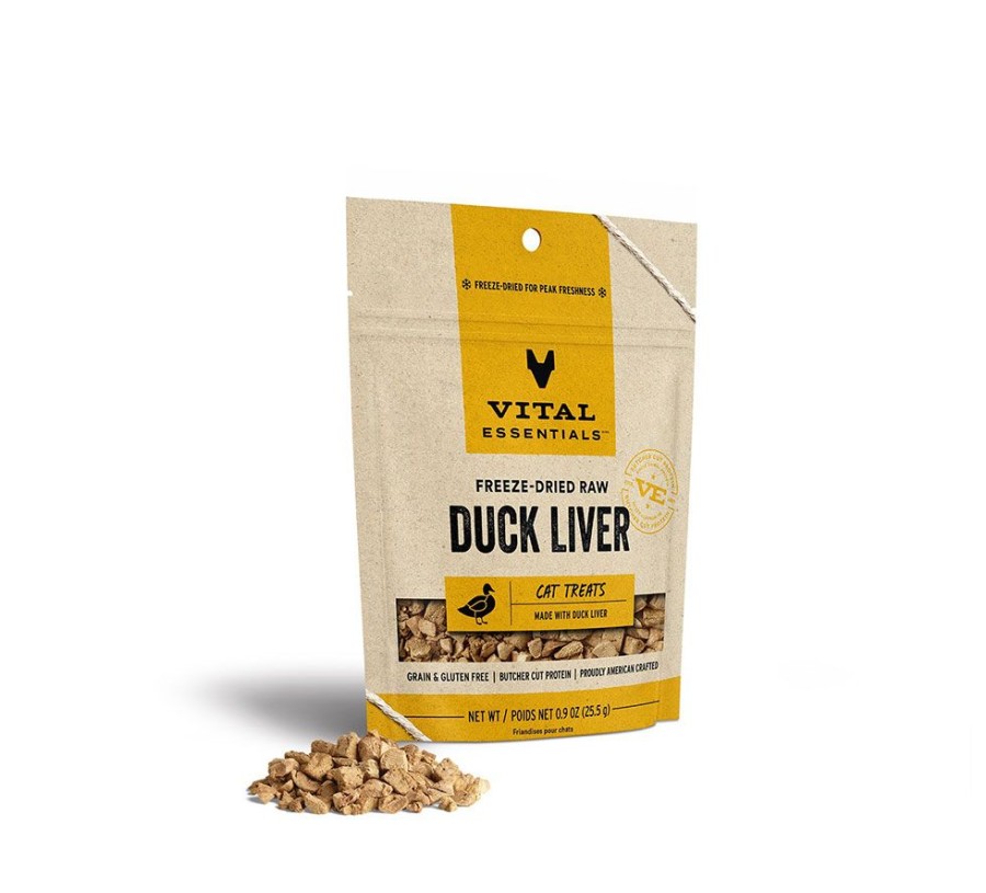 For Cats & Other Critters Vital Essentials | Vital Essentials® Freeze-Dried Duck Liver Cat Treats, 0.9 Oz