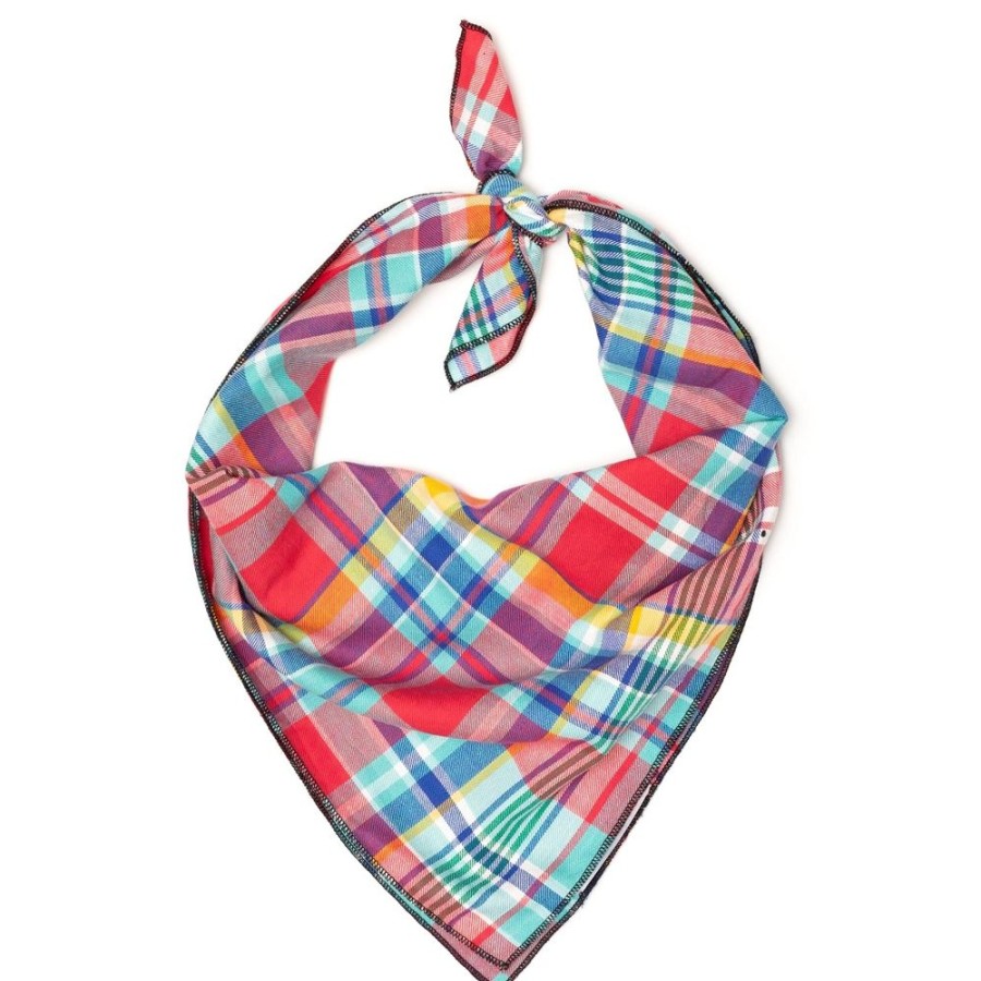 Collars, Leads & Accessories The Worthy Dog | Coral Multi Plaid Bandana