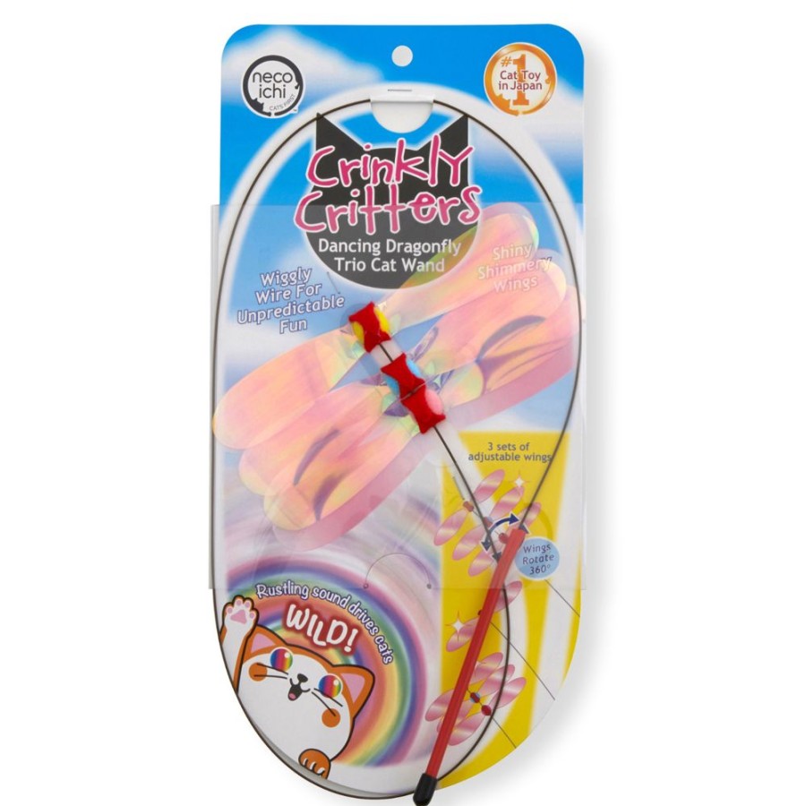 Toys & Playthings Necoichi | Crinkly Critters Dancing Dragonfly Trio Cat Wand