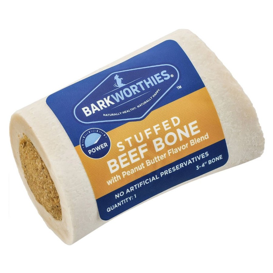 Treats Barkworthies | Barkworthies 3-4" Shin Bone Stuffed W/Peanut Butter