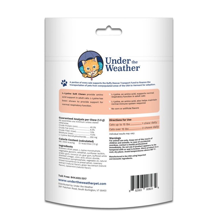 For Cats & Other Critters Under the Weather | L-Lysine Soft Chews For Cats - 60 Chews Per Pouch By Under The Weather