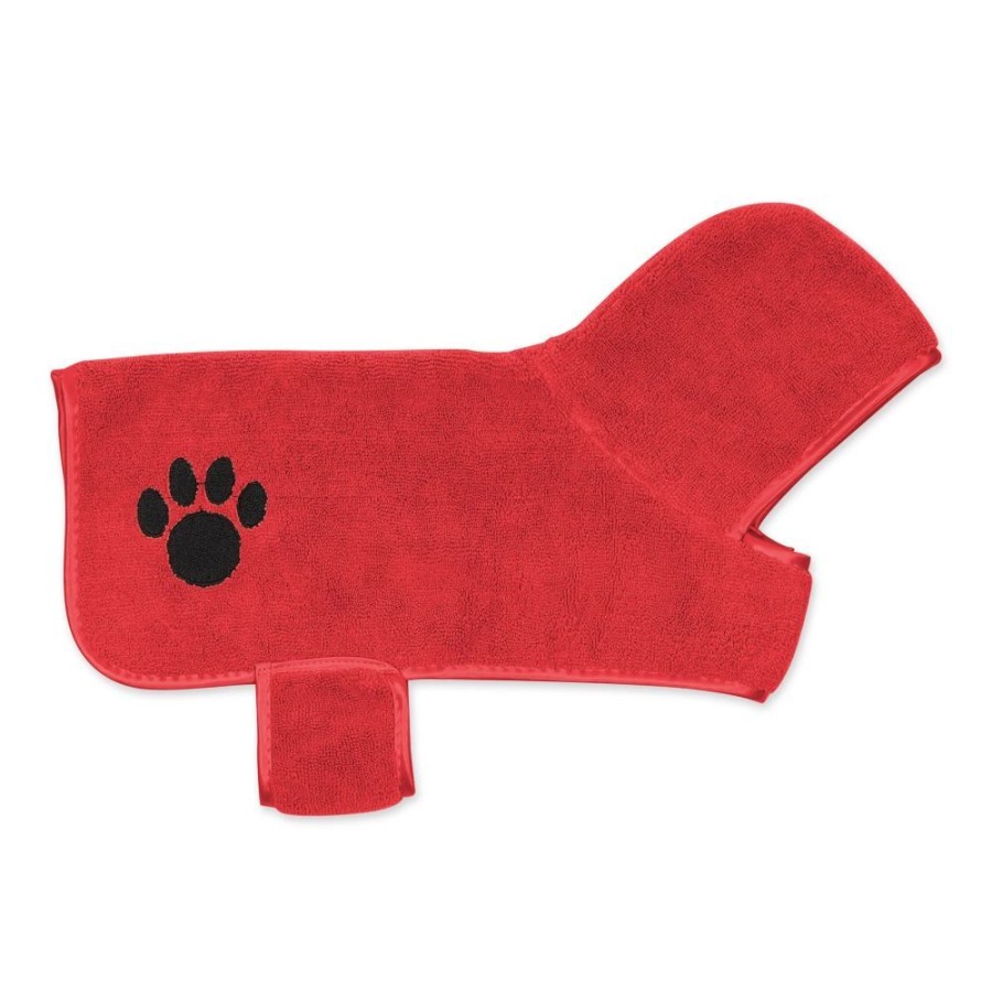 Pet Apparel Bone Dry Pet | Red Embroidered Paw Pet Robe