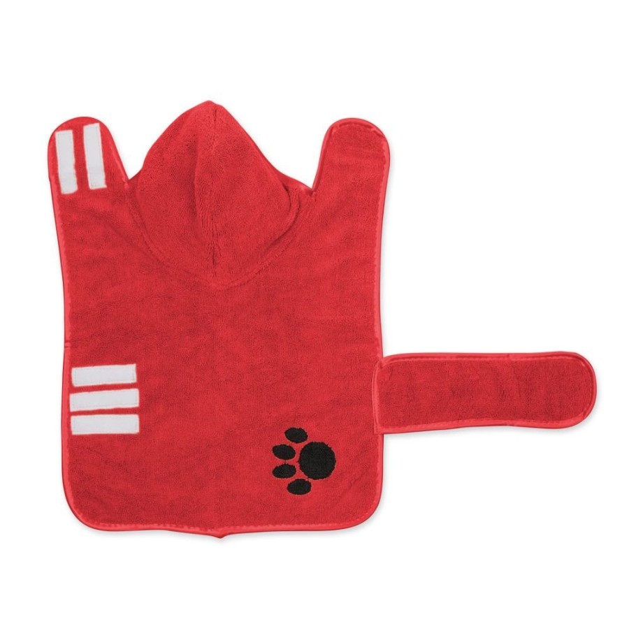 Pet Apparel Bone Dry Pet | Red Embroidered Paw Pet Robe