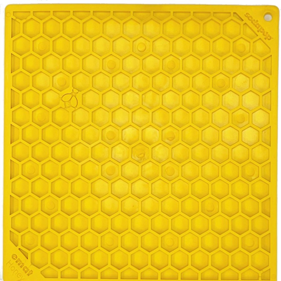 Bowls & Feeding Supplies SodaPup | Honeycomb Design Emat Enrichment Licking Mat - Yellow