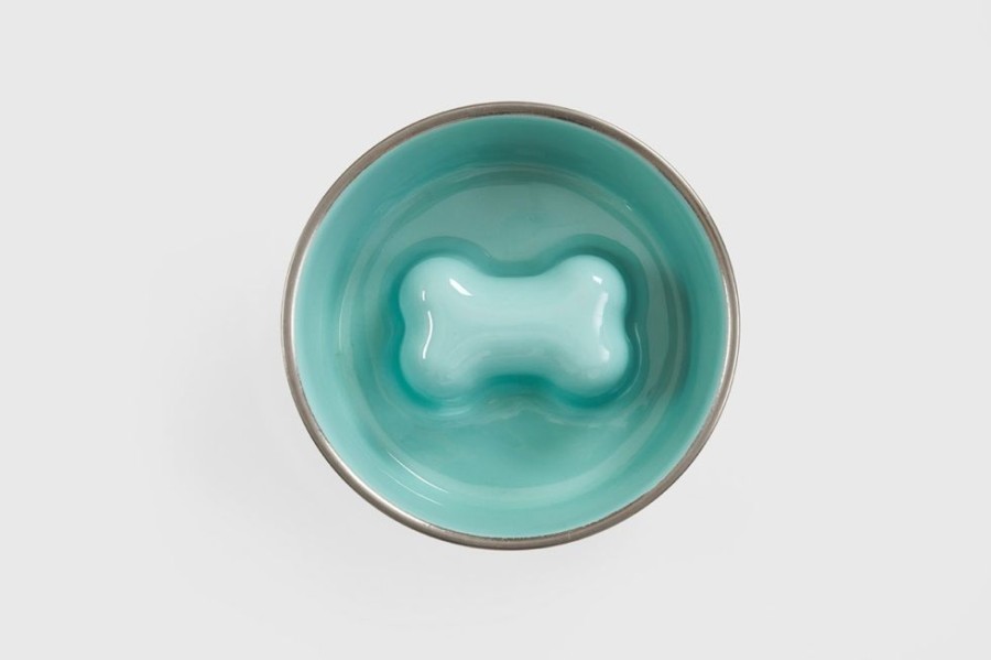 Bowls & Feeding Supplies Jax & Bones | Jax & Bones Bone Slow Feeder Bowl Teal Medium