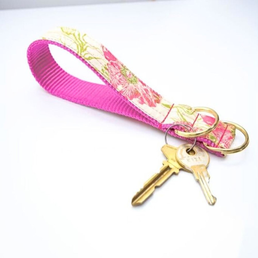 Stuff For Humans Mimi Green | Audrey' Vibrant Pink Floral Key Chain Wristlet Fob