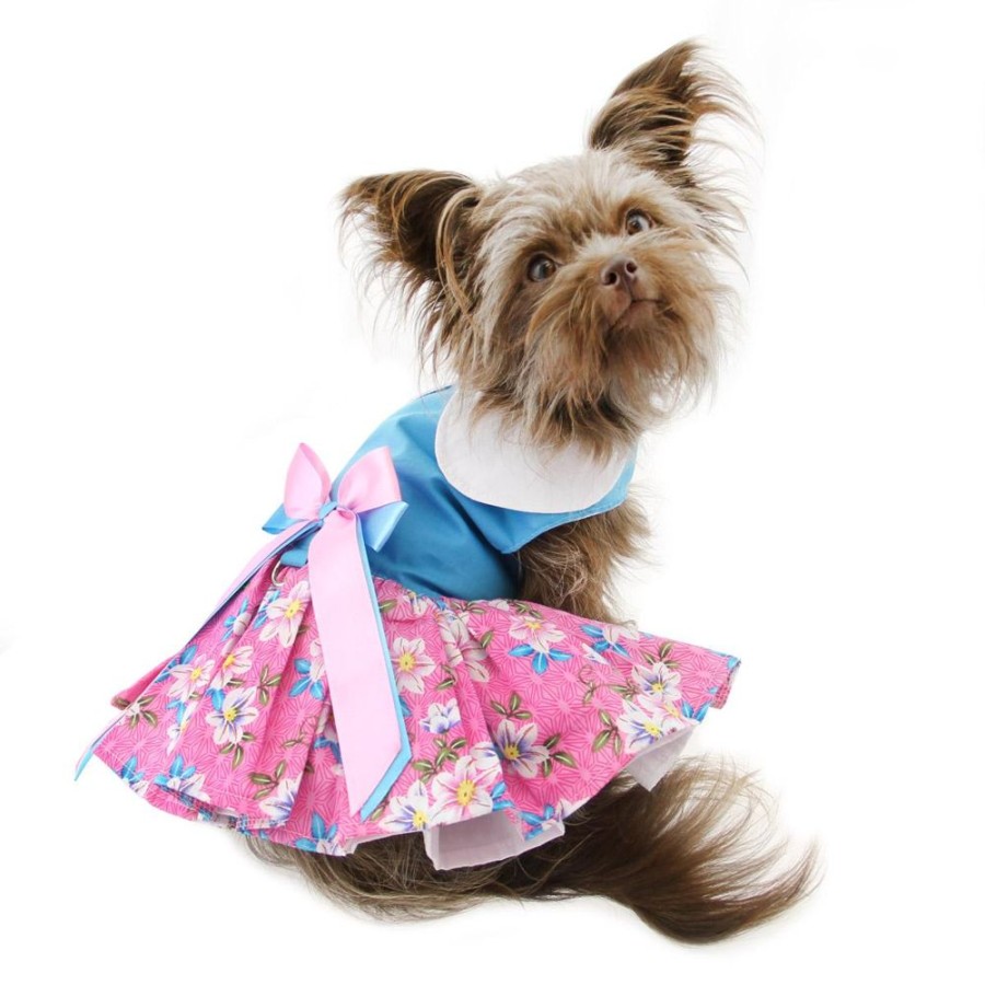 Pet Apparel (Continued) Doggie Design, Inc. | Pink And Blue Plumeria Floral Dress With Matching Leash