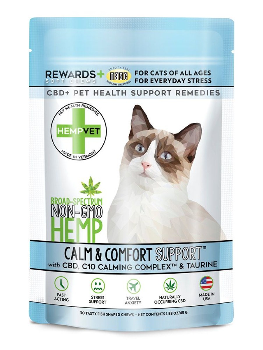 Treats HEMPVET Pet Health Remedies | Calm Support For Cats With C10 Colostrum & Taurine (30 Chews/Bag)