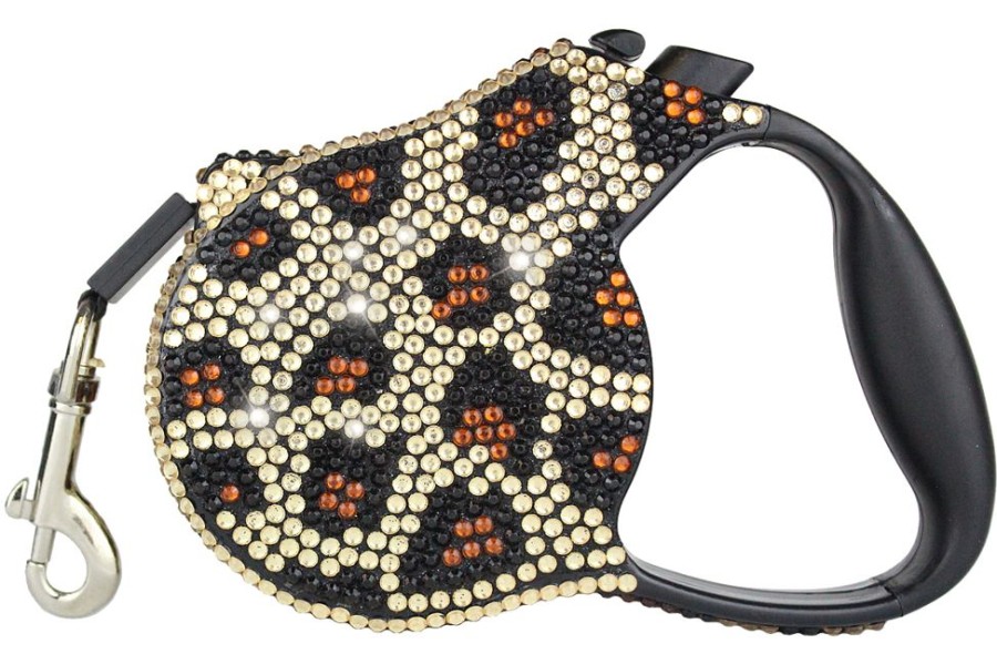 Collars, Leads & Accessories Parisian Pet® | Leopard Crystal Retractable Leash