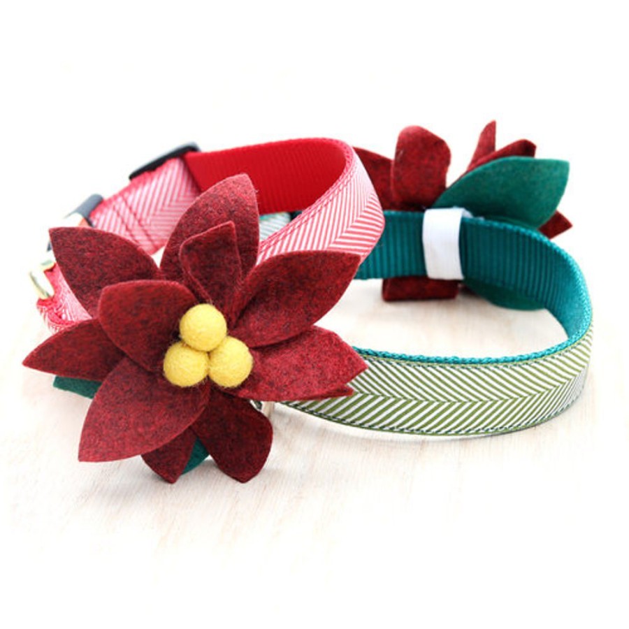 Collars, Leads & Accessories Mimi Green | Poinsettia Holiday Dog Collar Flower - Dark Red