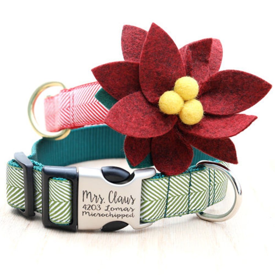 Collars, Leads & Accessories Mimi Green | Poinsettia Holiday Dog Collar Flower - Dark Red