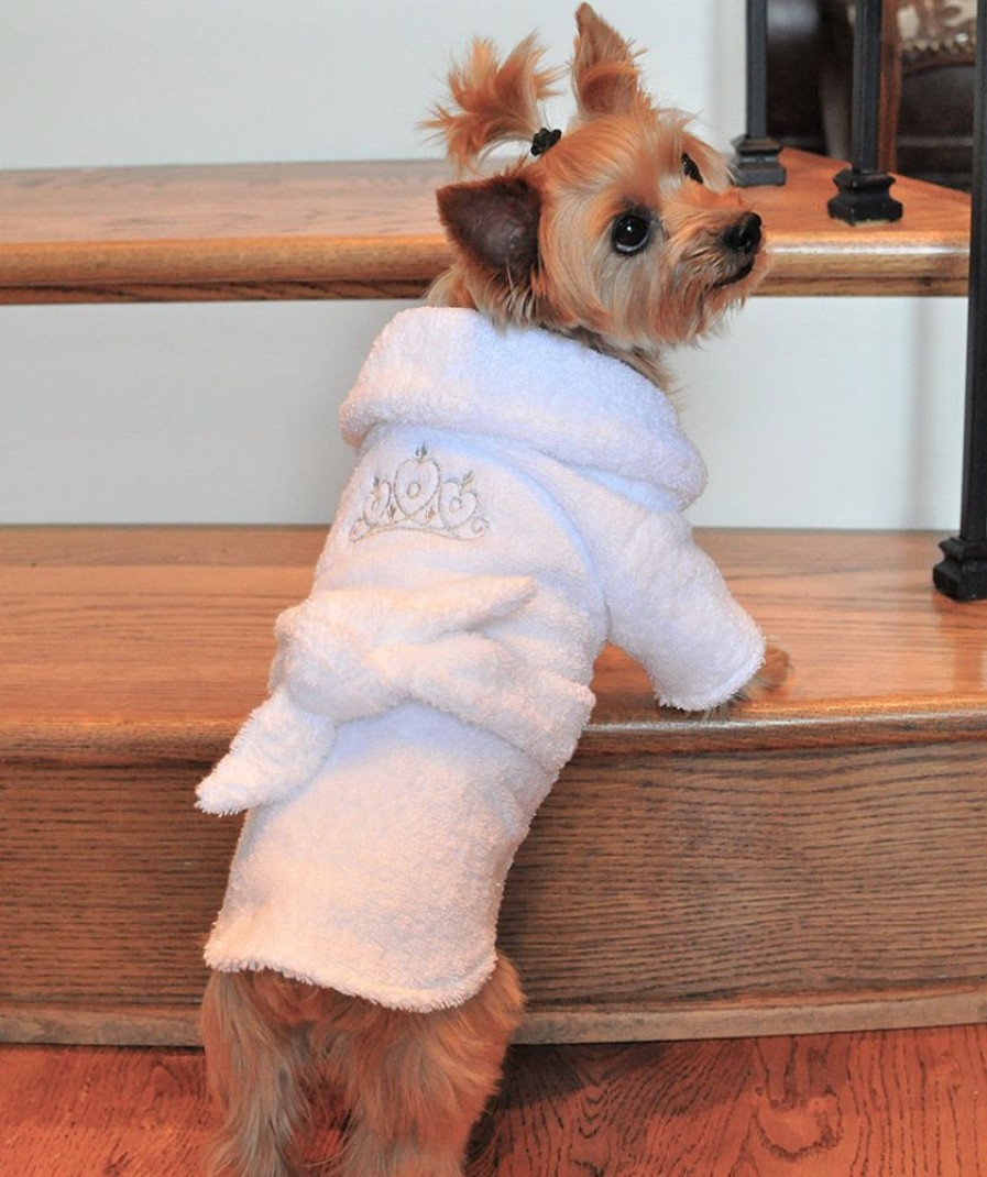 Pet Apparel Doggie Design, Inc. | White Silver Tiara Bathrobe 100% Soft Combed Cotton Terrycloth