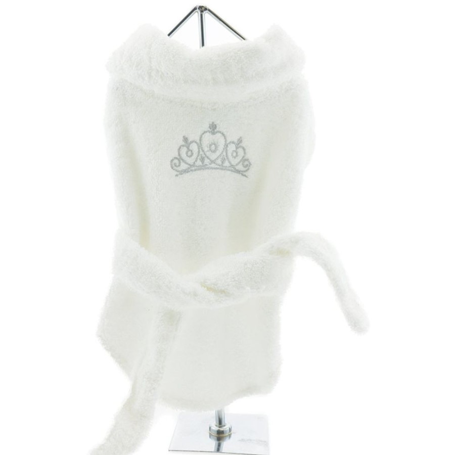 Pet Apparel Doggie Design, Inc. | White Silver Tiara Bathrobe 100% Soft Combed Cotton Terrycloth