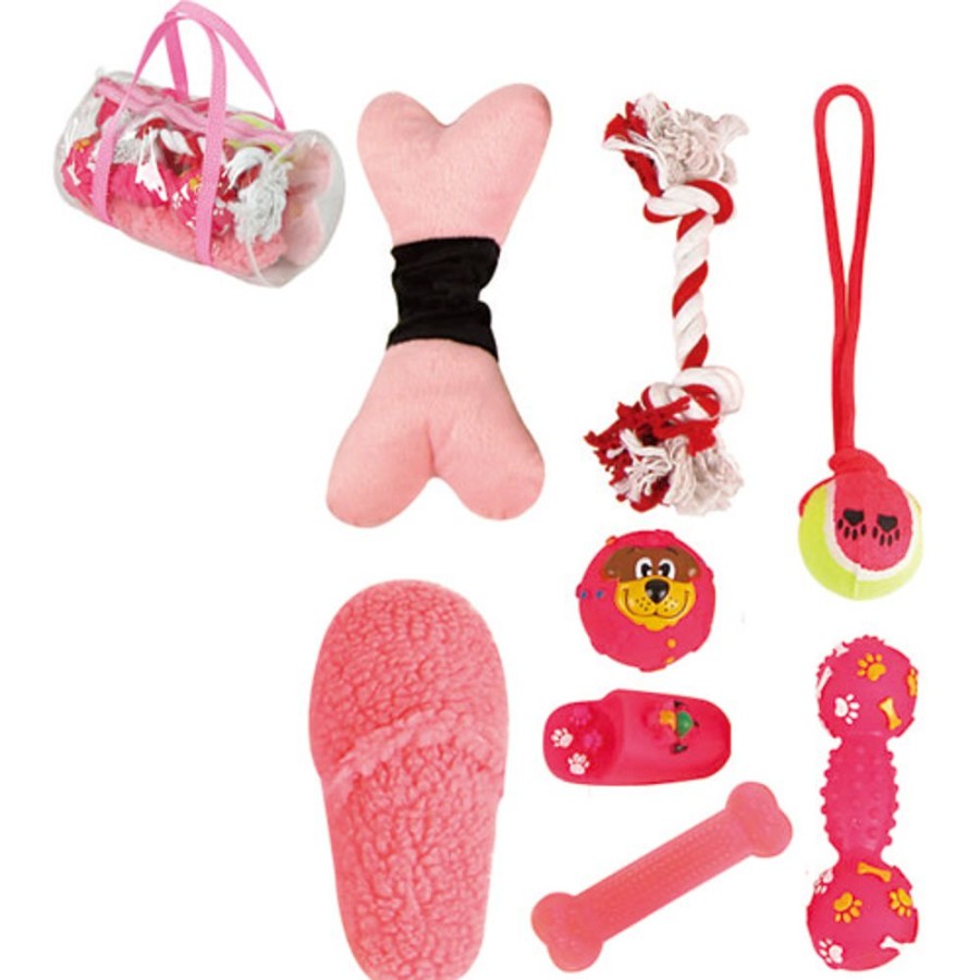 Special Occasion & Holiday Pet Life | Pink Duffle Pet Toy Set