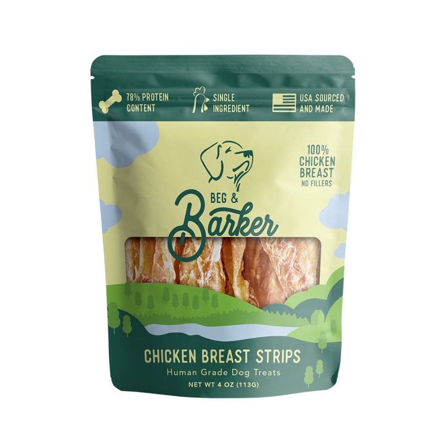 Treats Beg & Barker | Chicken Breast Strips Natural Dog Jerky Treats, 4Oz. Bags