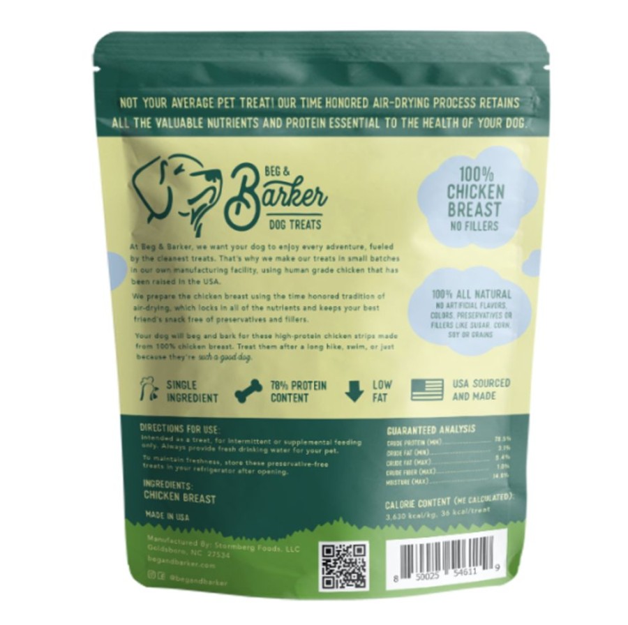 Treats Beg & Barker | Chicken Breast Strips Natural Dog Jerky Treats, 4Oz. Bags