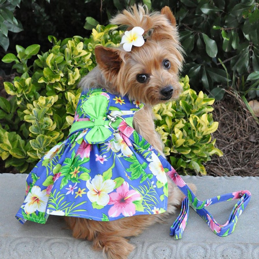 Pet Apparel (Continued) Doggie Design, Inc. | Blue Lagoon Hawaiian Hibiscus Dress W/ Leash & D-Ring