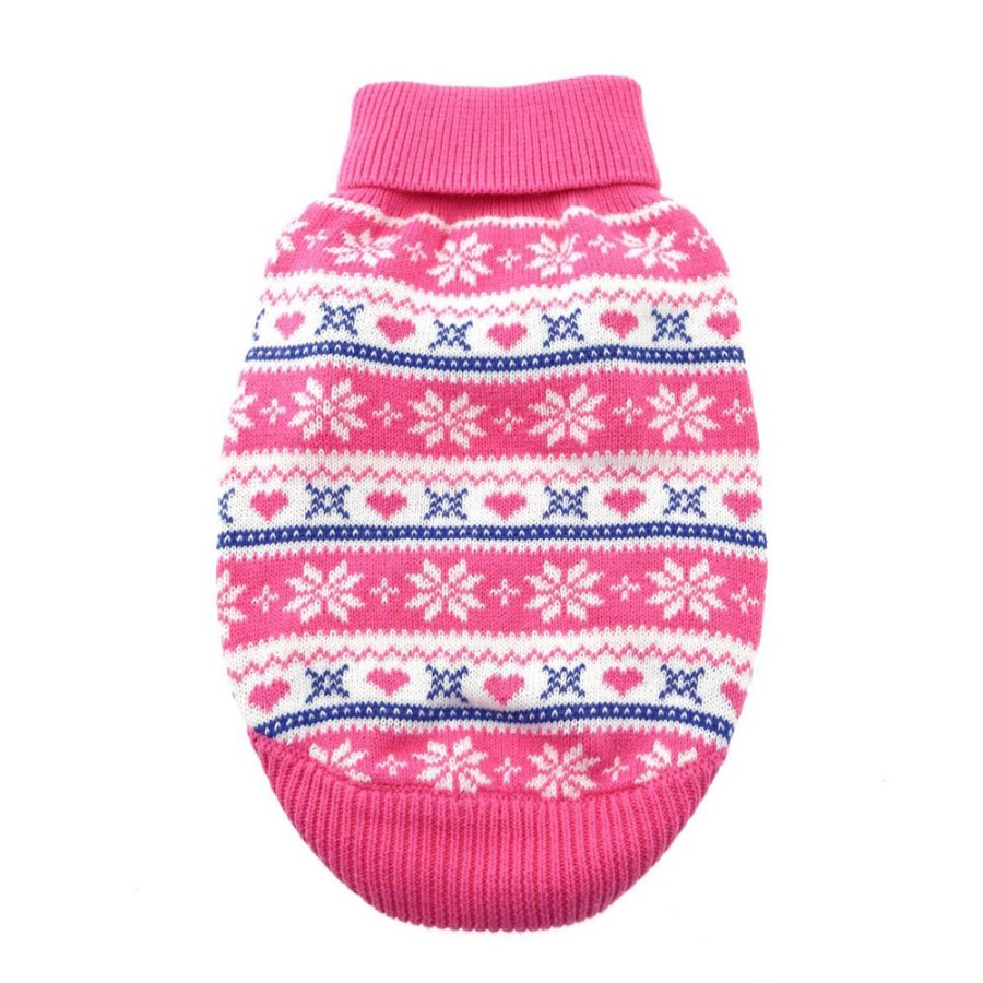 Pet Apparel (Continued) Doggie Design, Inc. | 100% Combed Cotton Snowflake And Hearts Dog Sweater - Pink