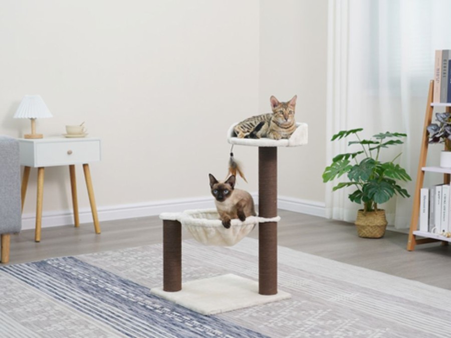 For Cats & Other Critters Petpals | Catry, Nirvana Cat Tree Hammock Bed With Recycled Paper Scratching Posts And Teasing Feather For Kitten, White