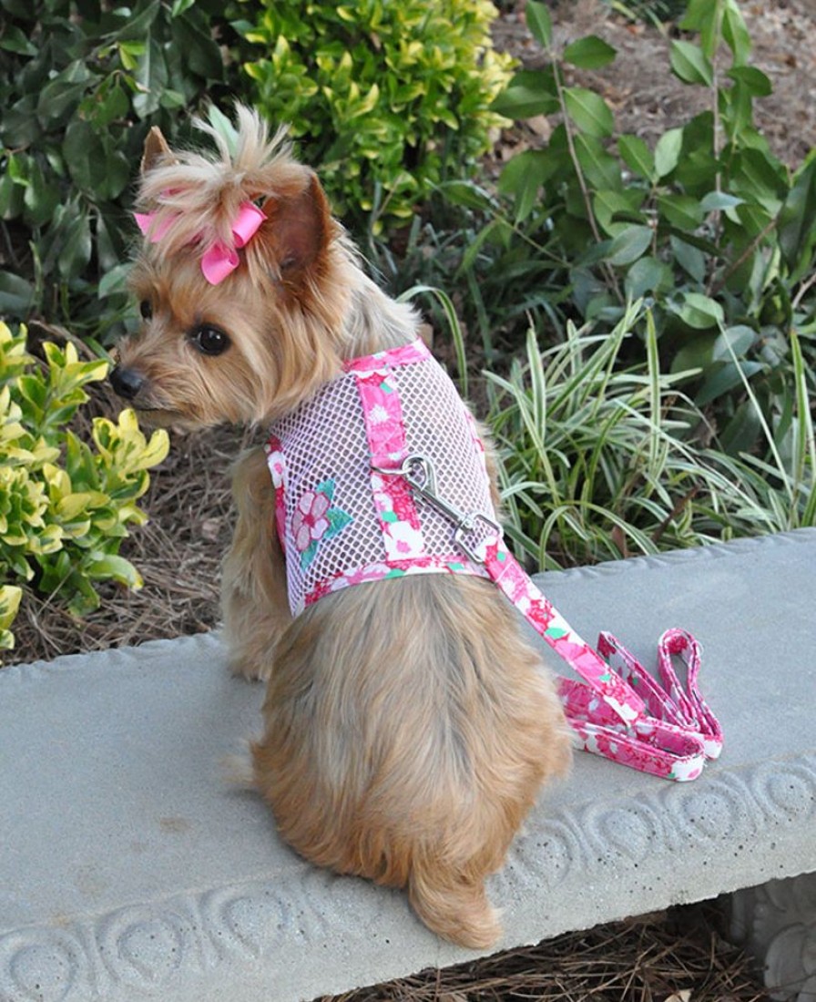 Harnesses Doggie Design, Inc. | Cool Mesh Dog Harness With Leash - Hawaiian Hibiscus Pink