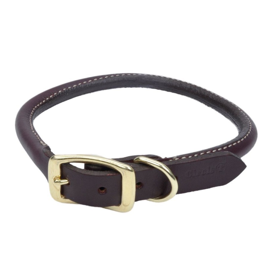 Collars, Leads & Accessories Circle T® | Circle T® Latigo Leather Round Dog Collar With Solid Brass Hardware