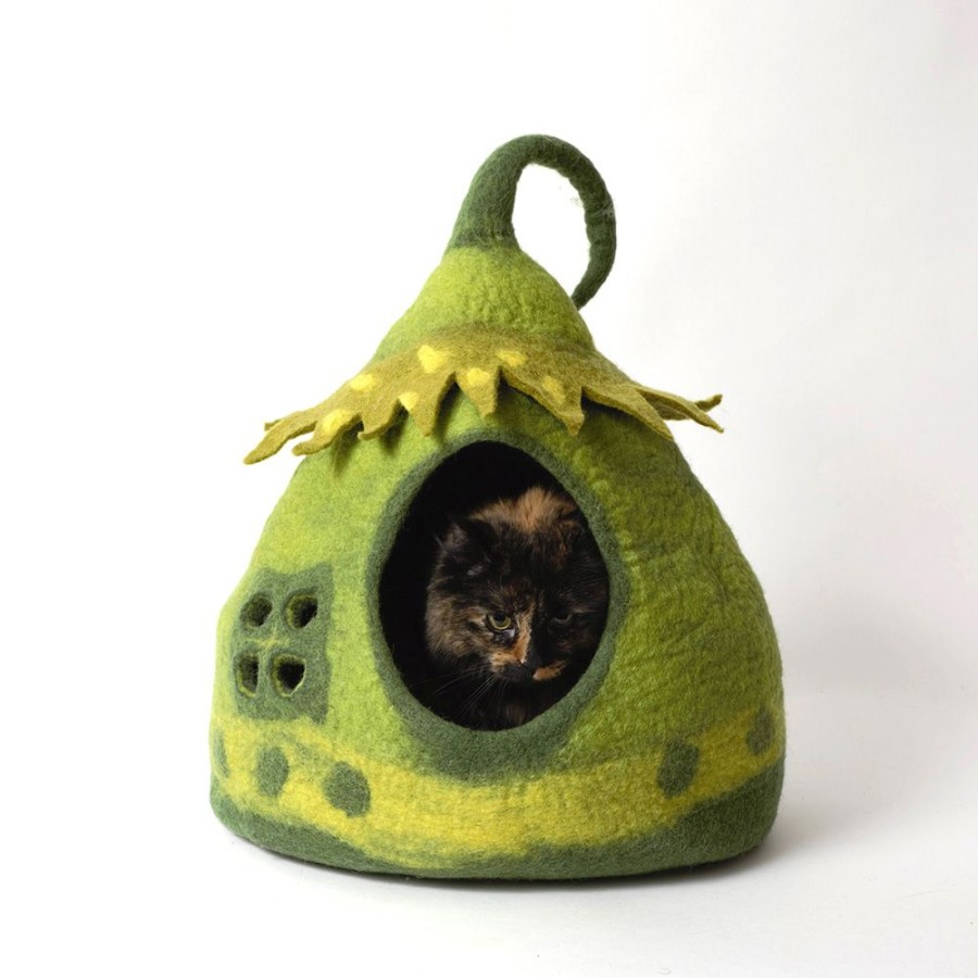 For Cats & Other Critters Dharma Dog Karma Cat® | Wool Pet Cave, Fairy House, Green