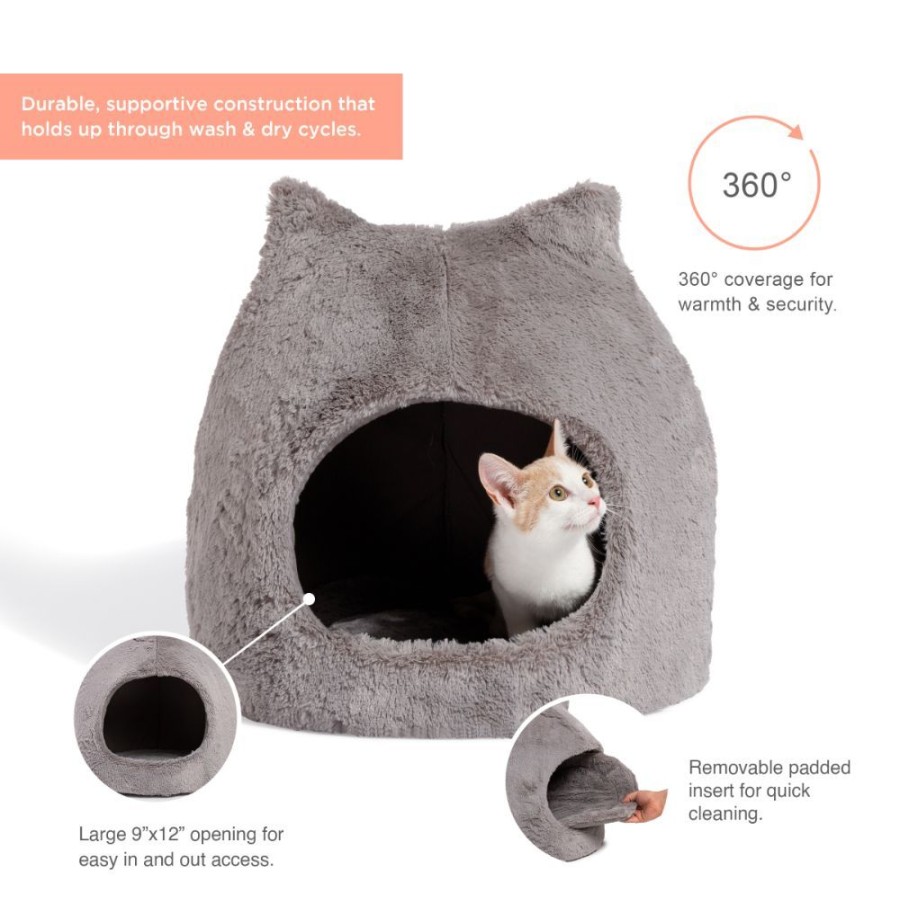 For Cats & Other Critters Best Friends By Sheri | Meow Hut Fur Cat Bed, Grey