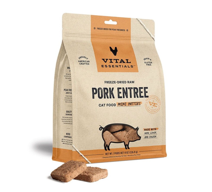 For Cats & Other Critters Vital Essentials | Vital Essentials® Freeze-Dried Raw Pork Entree Cat Food Mini Patties, 8 Oz