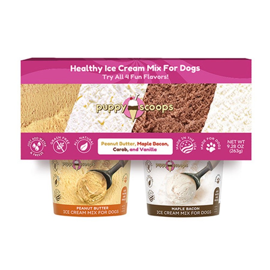 Treats Puppy Cake | Puppy Scoops Sample Pack 4 Flavors - Ice Cream Mix For Dogs